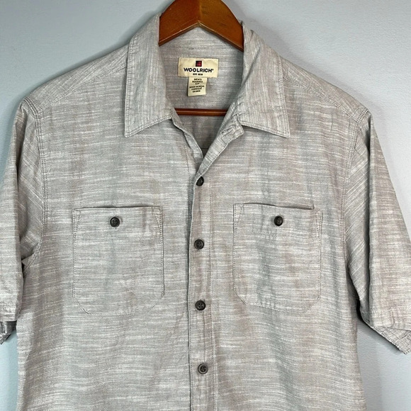 WOOLRICH Mens Grey Marled Chambray Button Up Shirt Short Sleeves Cotton Preppy S - Picture 3 of 11